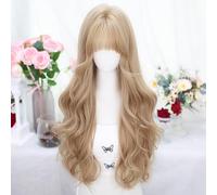 Women's Long Wavy Curly Wigs with Bangs Lolita Full Headband Red Gold Brown Highlights JK Wig Heat Resistant Synthetic Hair Halloween Cosplay Play (Gold)