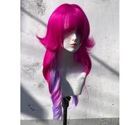 Women's Long Wavy Layered Wigs M-shaped Bangs Ombre Split Dye Realistic Goth Gothic lolita Style Wig (Rose Red mixed purple)
