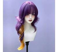 Women's Long Wavy Layered Wigs M-shaped Bangs Ombre Split Dye Realistic Goth Gothic lolita Style Wig (Purple and yellow)