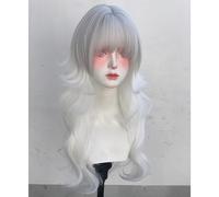Women's Long Wavy Layered Wigs M-shaped Bangs Ombre Split Dye Realistic Goth Gothic lolita Style Wig (Grey gradient white)