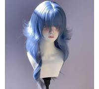Women's Long Wavy Layered Wigs M-shaped Bangs Ombre Split Dye Realistic Goth Gothic lolita Style Wig (Blue and silver)