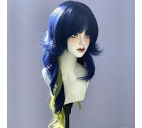 Women's Long Wavy Layered Wigs M-shaped Bangs Ombre Split Dye Realistic Goth Gothic lolita Style Wig (Blue mixed green)