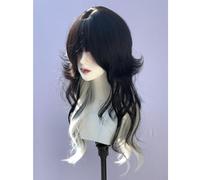 Women's Long Wavy Layered Wigs M-shaped Bangs Ombre Split Dye Realistic Goth Gothic lolita Style Wig (black mixed white)