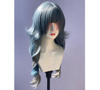 Women's Long Wavy Layered Wigs M-shaped Bangs Ombre Split Dye Realistic Goth Gothic lolita Style Wig (Blue mixed grey)