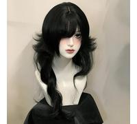 Women's Long Wavy Layered Wigs M-shaped Bangs Ombre Split Dye Realistic Goth Gothic lolita Style Wig (Black)