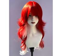 Women's Long Wavy Layered Wigs M-shaped Bangs Ombre Split Dye Realistic Goth Gothic lolita Style Wig (Red mixed white)