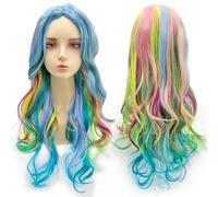Women's Long Wavy Multicoloured Wig, Long Colourful Rainbow Wig with Bang, Rainbow Cosplay Wig, Colourful Lolita Cosplay Wig, Carnival Costume Wig for Women, Daily Use
