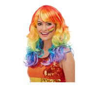 Smiffys Rainbow Glam Wig, Multi-Coloured, Rainbow/Gay Pride Items Fancy Dress, Adult Dress Up Wigs