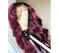 Women's long wavy wig 13x6 HD Lace Front Wigs Human Hair,16 Inch Body Wave Gradient wine red Glueless Wig with Baby Hair Suitable for women's daily wear(22 Inch)
