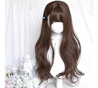 Women's Long Wavy Wig Brown Big Curly Hair Lolita Harajuku Full Headband Natural Fluffy Wigs for Daily Wear Cosplay Party