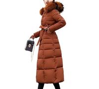 Women's Long Winter Puffer Coat Waterproof Warm Maxi Thickened Down Jacket Faux Fur Detachable Hood Parka with Belt