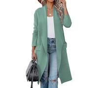 Women's Long Wool Cardigan Jackets Casual Lightweight Open Front Jacket Fall Winter Warm Overcoat Outerwear, Green, M