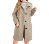 Womens Long Wool Coat Casual Lapel Collar Single Breasted Mid Length Trench Coat Winter Wool Blend Pea Coats with Pockets Over Coats