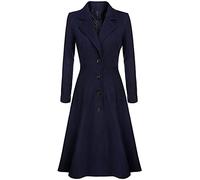 Womens Long Wool Coat Single Breasted Ladies Winter Coats UK Warm Fall Outerwear for Stylish Office Commute Casual Gatherings Relaxed After-Work Meetups and Autumn Winter Wear Navy, XL