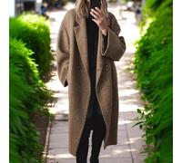 Women's Long Woolen Trench Jacket Casual Style Cardigan with Lapel Collar and Solid Color Windbreaker for Daily Life (L Coffee)