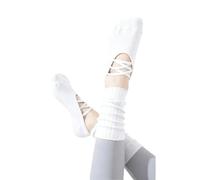 Women's Long Yoga Socks with Silicone Grip Cross Back Design for Pilates Barre Studio Workouts Soft Cotton Blend Ankle Socks in 6 Colours (White)