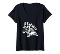 Womens Longboard Standing on The Skateboard V-Neck T-Shirt