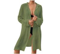 Womens Longline Cardigan Sunscreen Knee Length Shrugs Pullover High Stretch Bikini Cover up Elegant Street Holiday Long Shawl UV Protection Open Front Smock Outwear One Size