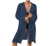 Womens Longline Cardigan Sunscreen Knee Length Shrugs Pullover High Stretch Bikini Cover up Elegant Street Holiday Long Shawl UV Protection Open Front Smock Outwear One Size