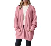Women's Longline Cardigans Oversized Chunky Cardigan Knitting Long Sleeve Open Front Jumper Sweater Jackets Knit Outerwear with Pockets Ladies Coats Coatigans Knitwear Streetwear Pink