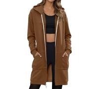 Women's Longline Hoodie Full Zip Fleece Jacket Warm Coat Ladies Long Length Sweatshirt with Pockets Loose Jumpers Sweat Top Long Hoodies With Drawstring Thermal Outerwear Womens Cardigans