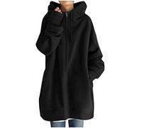 Womens Longline Hoodies Zipper Up Knee Length Cardigan with Pockets Long Sleeve Hoodie Sweatshirts Casual Loose Hooded Coat Fall Clothes Ladies Jumper Jackets Oversized Outwear Sweater Top