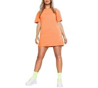 Womens Longline PJ Top T-Shirt Plain Short Sleeve Oversized Baggy Tunic Top Mini Nightdress Style Sleepwear Neon Orange-16-26 Plus