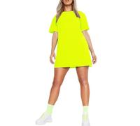 STAR FASHION Ladies Longline T-Shirt Plain Short Sleeve Oversized Baggy Tunic Mini PJ Dress Neon Yellow-16-26 Plus
