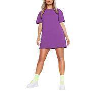 Womens Longline PJ Top T-Shirt Plain Short Sleeve Oversized Baggy Tunic Top Mini Nightdress Style Sleepwear Purple-16-26 Plus