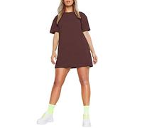 STAR FASHION Ladies Longline T-Shirt Plain Short Sleeve Oversized Baggy Tunic Mini PJ Dress Wine-16-26 Plus