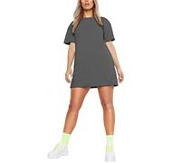 Womens Longline PJ Top T-Shirt Plain Short Sleeve Oversized Baggy Tunic Top Mini Nightdress Style Sleepwear Charcoal-16-26 Plus