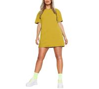 STAR FASHION Ladies Longline T-Shirt Plain Short Sleeve Oversized Baggy Tunic Mini PJ Dress Mustard-8-16 Regular