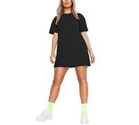 Womens Longline PJ Top T-Shirt Plain Short Sleeve Oversized Baggy Tunic Top Mini Nightdress Style Sleepwear Black-8-16 Regular