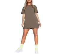 Womens Longline PJ Top T-Shirt Plain Short Sleeve Oversized Baggy Tunic Top Mini Nightdress Style Sleepwear Mocha-16-26 Plus