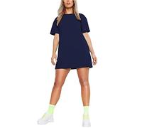 Womens Longline PJ Top T-Shirt Plain Short Sleeve Oversized Baggy Tunic Top Mini Nightdress Style Sleepwear Navy-8-16 Regular