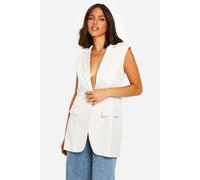 Womens Longline Sleeveless Blazer - Cream - 6, Cream