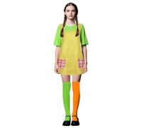 Womens Longstocking Costume Set - Pippi Dress, Apron & Orange Green Stockings, Adults Book Character Pippi Costume for Halloween World Book Day Dress Up
