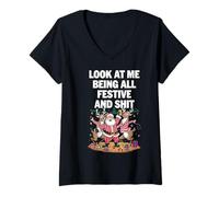 Womens Look At Me Being All Festive And Shit Xmas Mood V-Neck T-Shirt