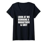 Women's Look at ME Running A Marathon & Shit Funny Runner 26.2 Meme V-Neck T-Shirt