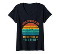 Womens Look at You Landing My Mom and Getting Me As A Bonu Father V-Neck T-Shirt