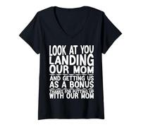 Womens Look At You Landing Our Mom Funny Father's Day Dad Presents V-Neck T-Shirt