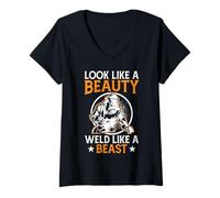 Women's Look Like A Beauty Weld Like A Beast V-Neck T-Shirt