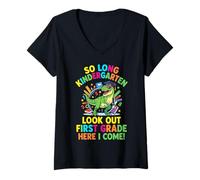 Women's Look Out First Grade Here I Come Bye Kindergarten It was Fun V-Neck T-Shirt