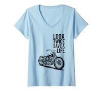 Womens Look Twice Save A Life Funny Motorcycle Biker Rider V-Neck T-Shirt