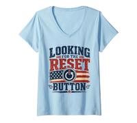 Women's Looking for the Reset Button American Flag V-Neck T-Shirt