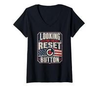 Women's Looking for the Reset Button Bold American Flag V-Neck T-Shirt
