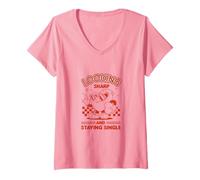 Women's Looking Sharp and Staying Single - Retro Heart Character V-Neck T-Shirt