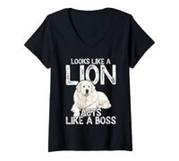 Women's Looks Like A Lion Acts Like A Boss Great Pyrenees V-Neck T-Shirt