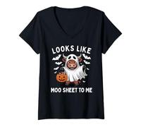 Womens Looks Like Moo Sheet to Me Funny Cow Halloween V-Neck T-Shirt