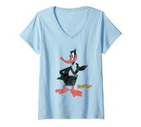 Women's Looney Tunes Daffy Duck Retro Large Pose V-Neck T-Shirt